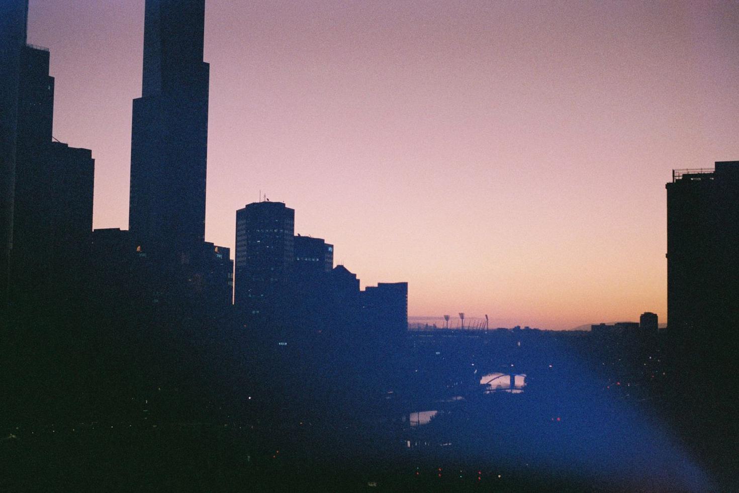 Melbourne city skyline at sunset